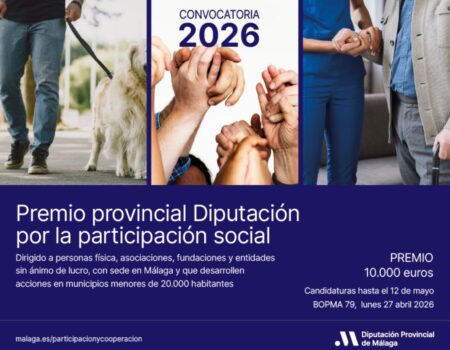 Impulso a la solidaridad en Málaga: La Diputación convoca el Premio por la Participación Social dotado con 10.000 eurosLa Diputación abre el plazo hasta el 12 de mayo para premiar proyectos sociales en municipios pequeños con 10.000 euros